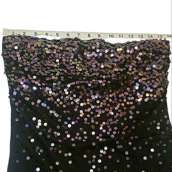 Express Iridescent Metallic Sequins High-Low Strapless Tube Top w/Built-In Bra M - Picture 14 of 16